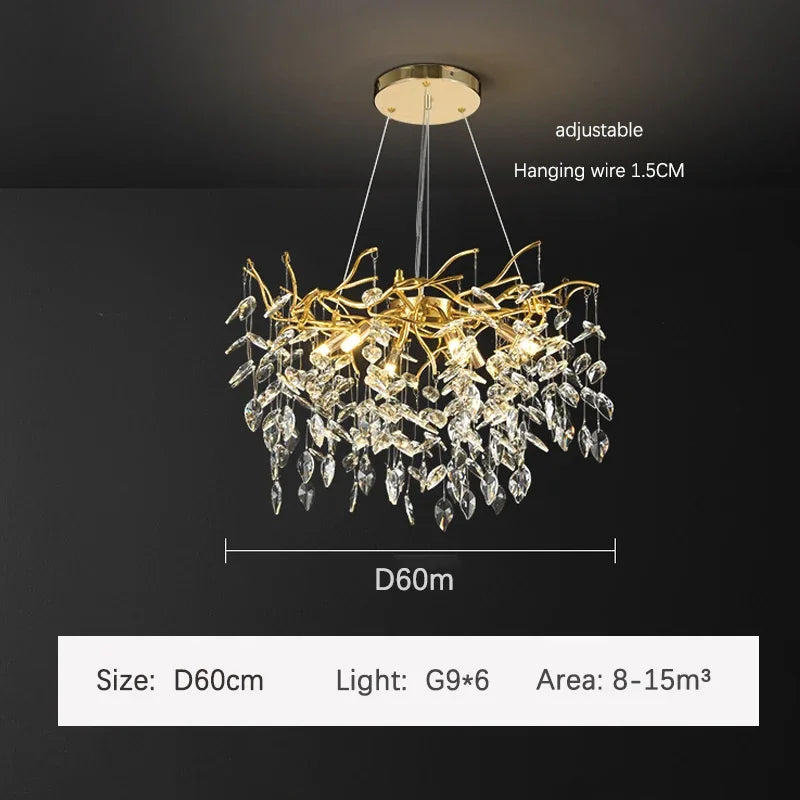 DecorBites™ Golden Branch Ceiling Crystal Chandelier – Luxury Indoor Lighting Fixture