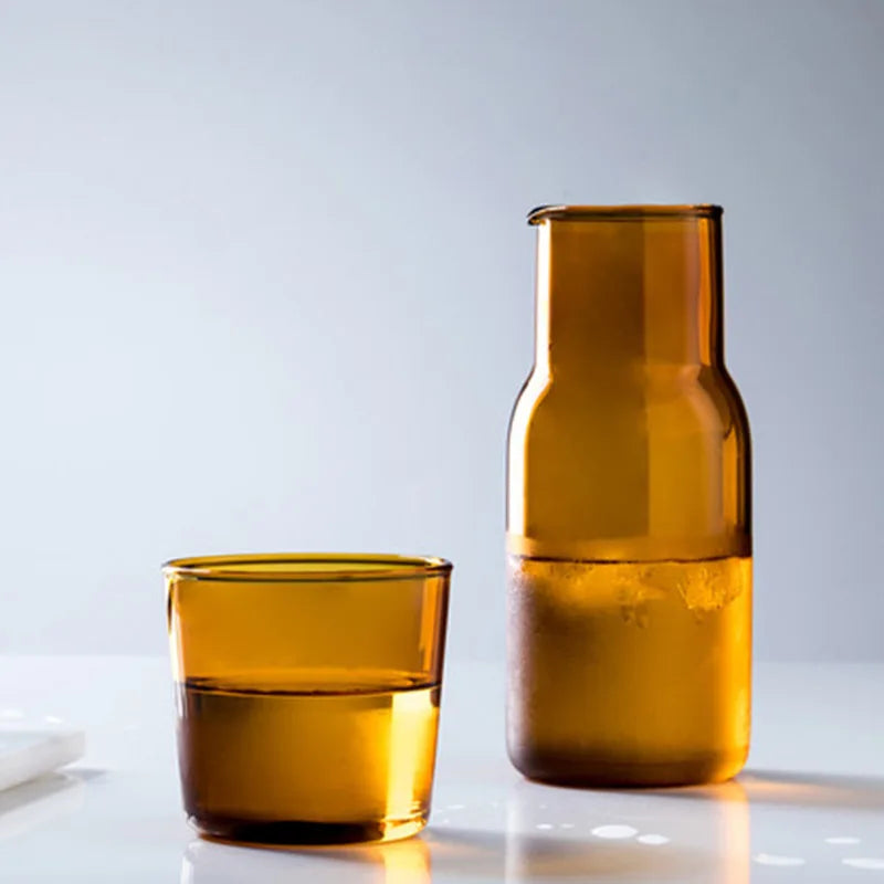 DecorBites™ 550ml Bedside Water Carafe and Glass Set in Blue, Amber, Teal, Grey Glass