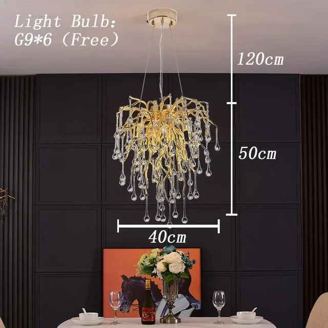 DecorBites™ Crystal Water Drop LED Chandelier for Luxurious Living Room Decor.