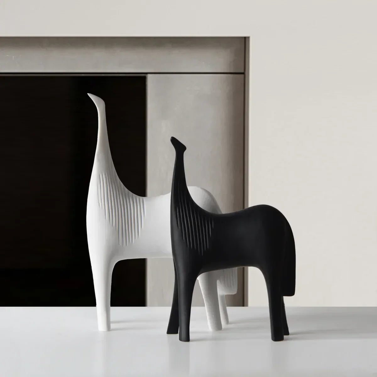 DecorBites™ Black & White Horse Abstract Ornaments for Home Decor