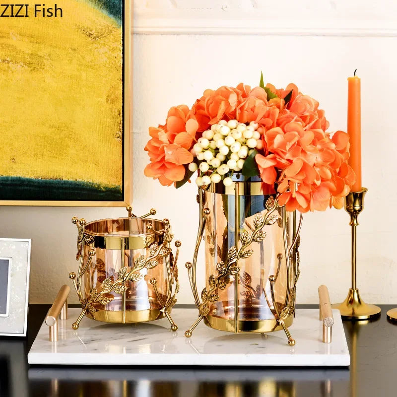 DecorBites™ Gilded Tree Branch Glass Vase for Stylish Flower Arrangement