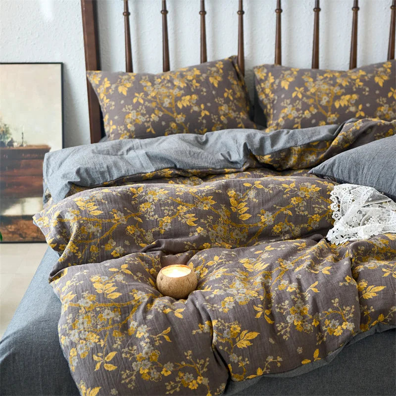DecorBites™ 100% Cotton Double-Layer Floral Jacquard Duvet Cover Set