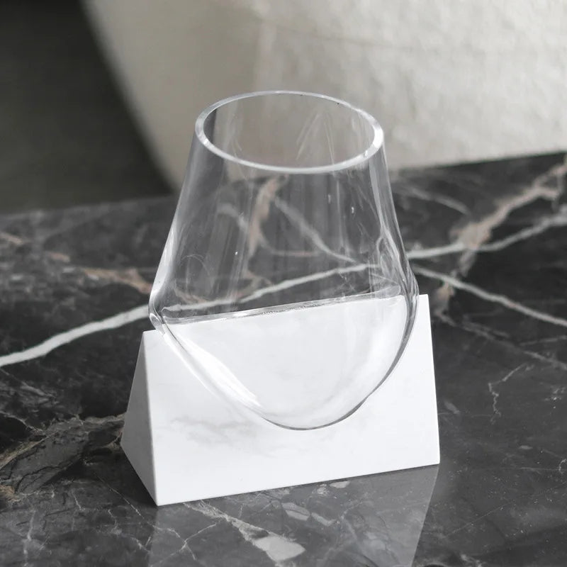 DecorBites™ Abstract Glass Vase with Marble Base for Home Decoration