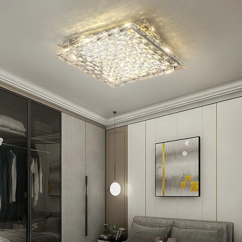 DecorBites™ Crystal LED Ceiling Light | Color Changeable Square Silver | Rectangular Chrome Stainless Steel