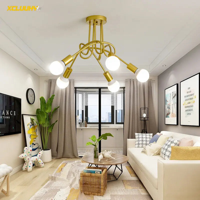 DecorBites™ ثريا سبوتنيك ذهبية سوداء معلقة لغرفة المعيشة وغرفة النوم والمزرعة