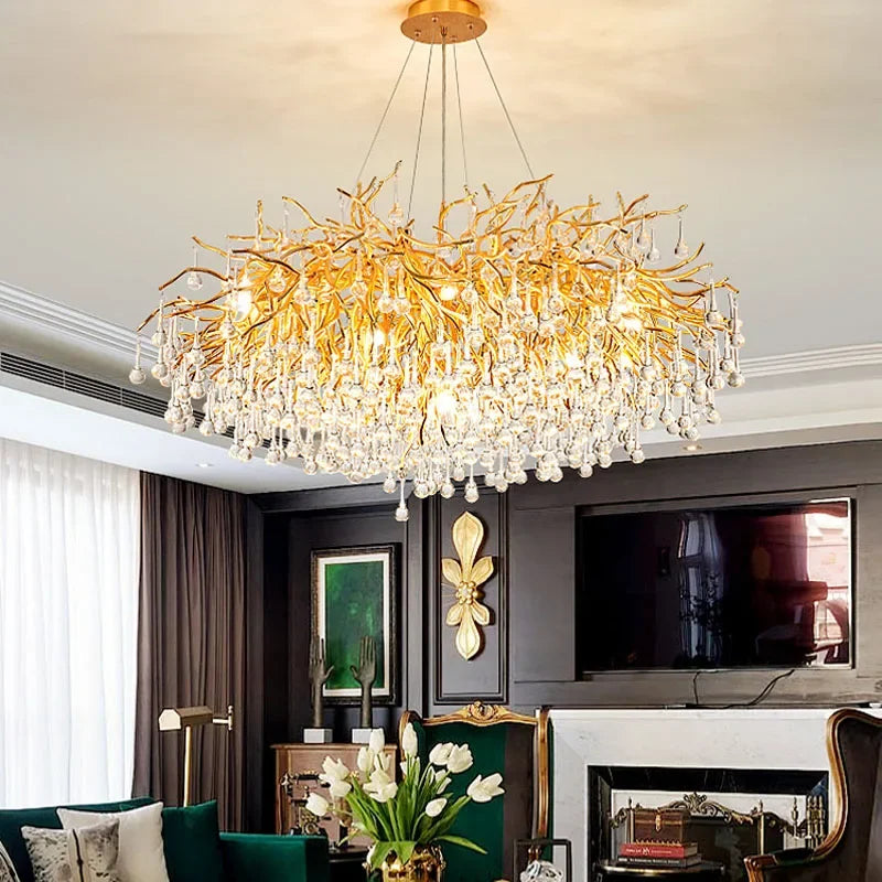 DecorBites™ Crystal Water Drop LED Chandelier for Luxurious Living Room Decor.