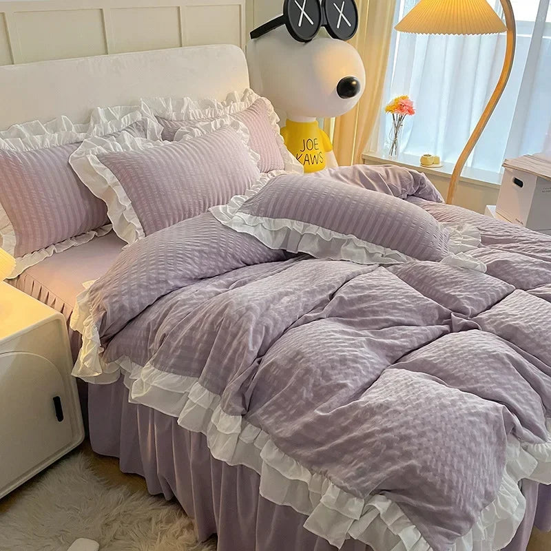 DecorBites™ Double-Layer Lace Bubble Cotton Bedding Set - Soft Skin-Friendly Bed Linens