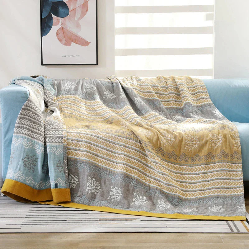DecorBites™ 100% Cotton Stripe Gauze Towel Quilt - Double/Single - Summer Cool Sheet, Air Conditioning Blanket - Perfect for Travel & Home
