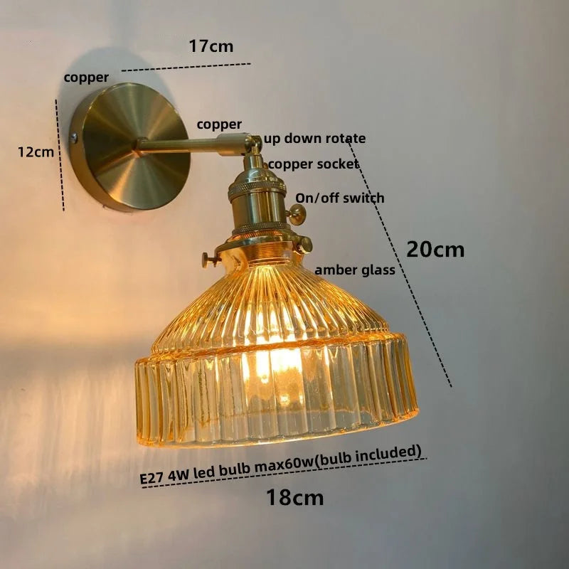 DecorBites™ Glass Pull Chain LED Wall Lamp Copper Socket Study Living Room Stair Light