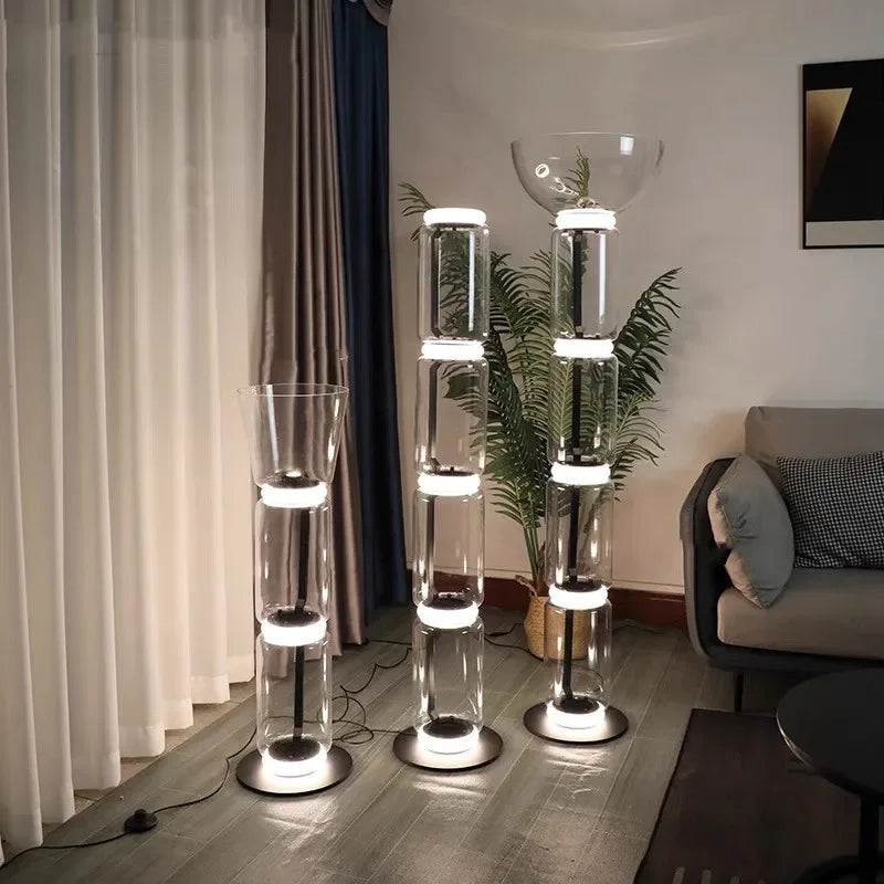 مصباح أرضي زجاجي ثقيل DecorBites™ LED: إضاءة نوردية حديثة لغرفة المعيشة وغرفة النوم