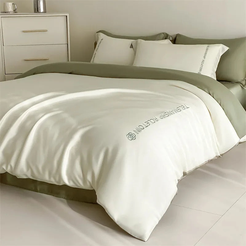 DecorBites™ Cotton Embroidery Bedding Set, 4Pcs Duvet Cover Kit for Double Bed