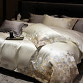 DecorBites™ 4-Piece Luxury Embroidery Bedding Set in Pearl White/Grey Satin Brocade Cotton