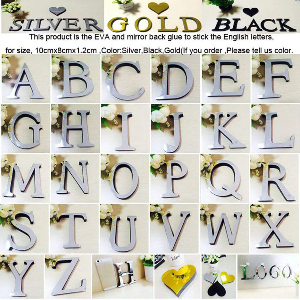 DecorBites™ 3D Mirror Alphabet Letters Wall Decor for Home, Parties, and Weddings