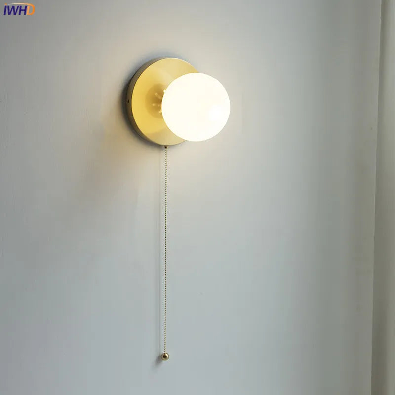 DecorBites™ Glass Ball LED Wall Lights with Pull Chain Switch for Bedroom Cafe Bathroom