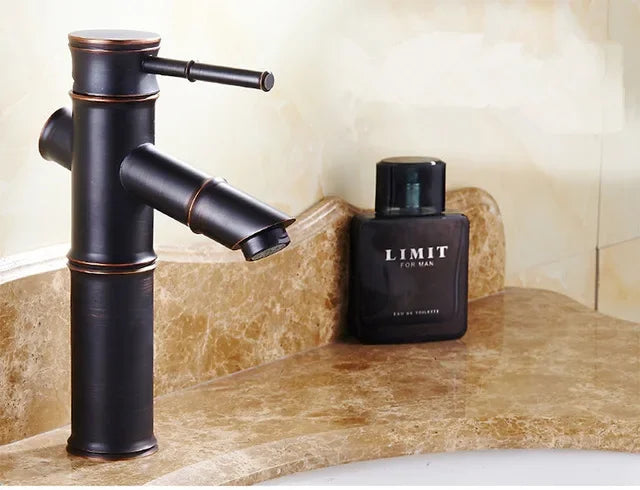 DecorBites™ Black Bronze Waterfall Faucet Bamboo Bathroom Sink Tap High Arch Mixer