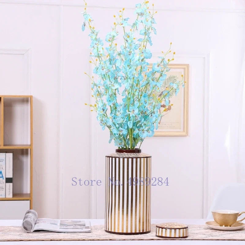 مزهرية سيراميك جولدن سترايب من DecorBites™ بغطاء، برطمان تخزين عصري لديكور المنزل