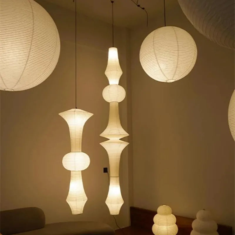 Japandi White Rice Paper Akari Pendant Light