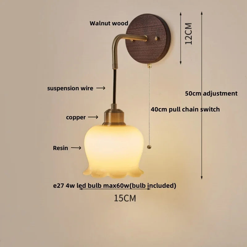 DecorBites™ Adjustable LED Wall Light Fixture with Ceramic Wood Base for Home Decor