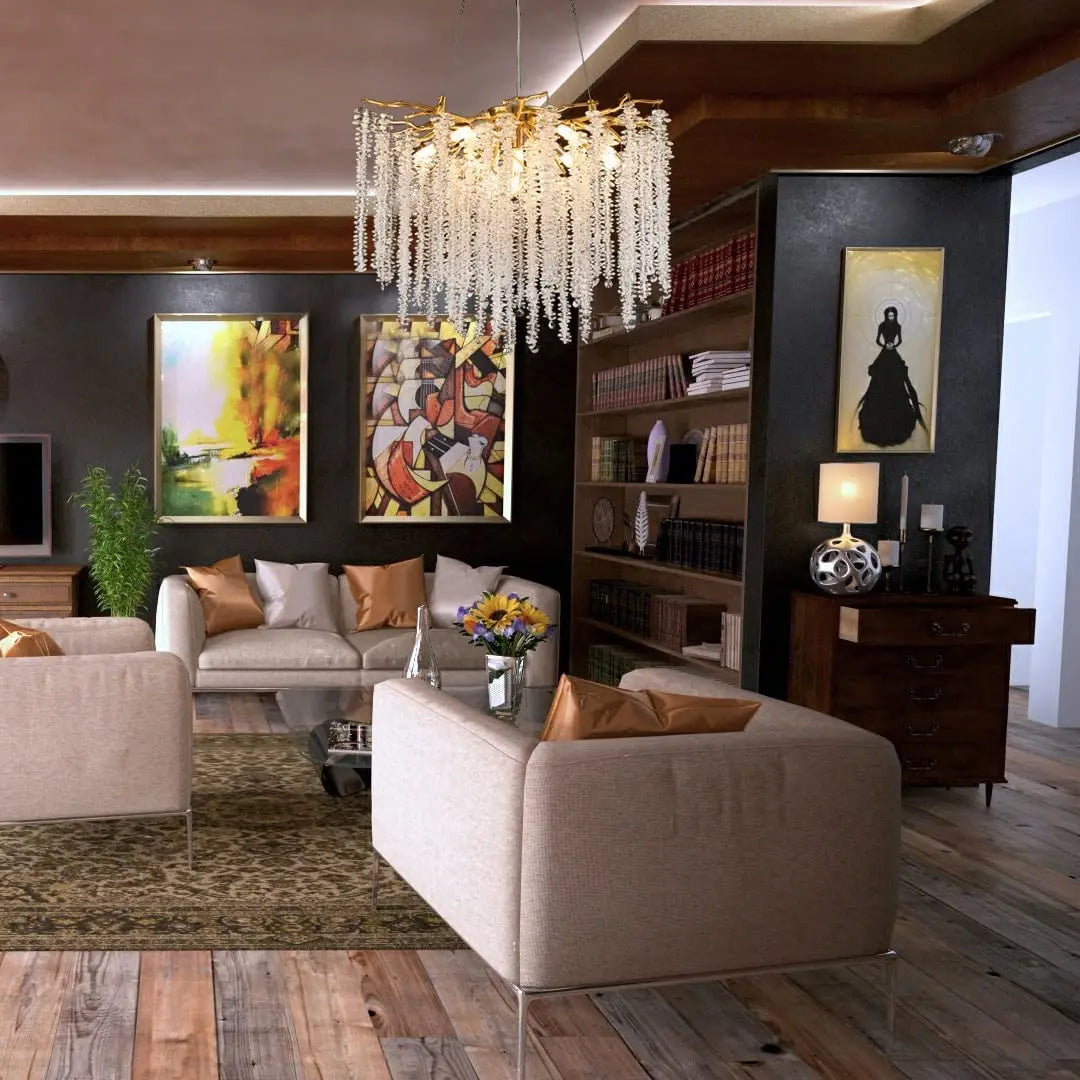 DecorBites™ Crystal Tassel Chandelier: Elegant Dining Room Pendant Light Fixtures