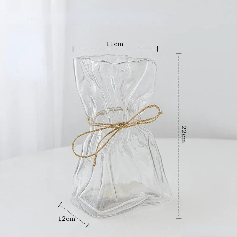 DecorBites™ مزهرية زجاجية شفافة مطوية بشكل غير منتظم، زينة يدوية، مزهريات زهور مائية
