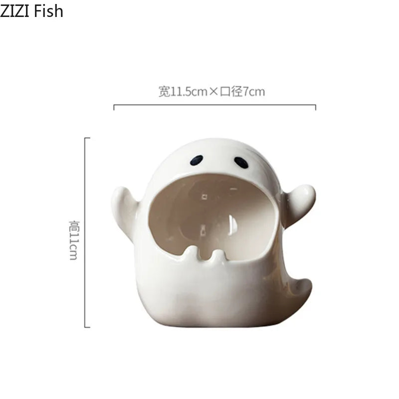 DecorBites™ Ghost Genie Halloween Dolls Porcelain Ashtray Cigar Ceramic Desk Decorations
