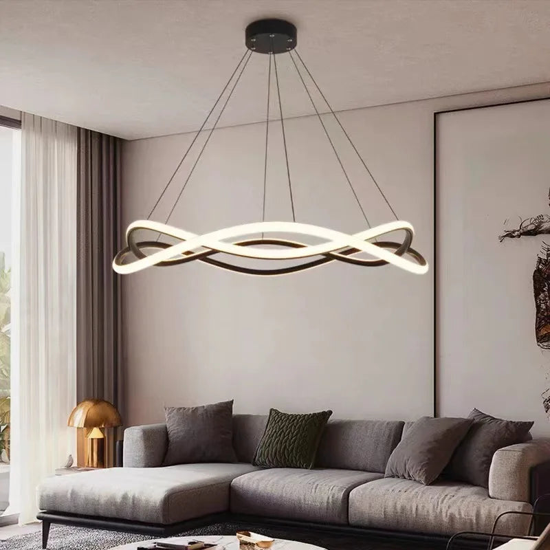 DecorBites™ Black Geometric LED Ring Chandelier for Elegant Spaces