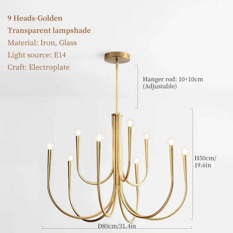 DecorBites™ French Candle Led Chandelier Black Gold Kitchen Modern Island Light