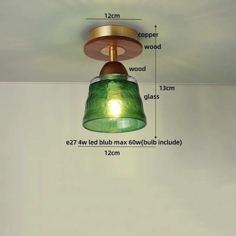 DecorBites™ Wood Copper LED Ceiling Light Amber Glass Plafond Lamp