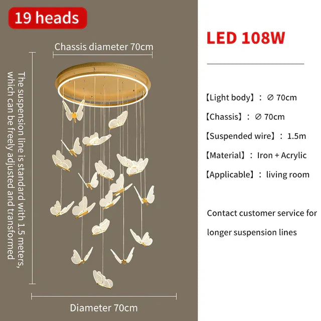 ثريات فراشة ذهبية بإضاءة LED من DecorBites™ للمنزل، السلالم، غرفة المعيشة، وغرف النوم
