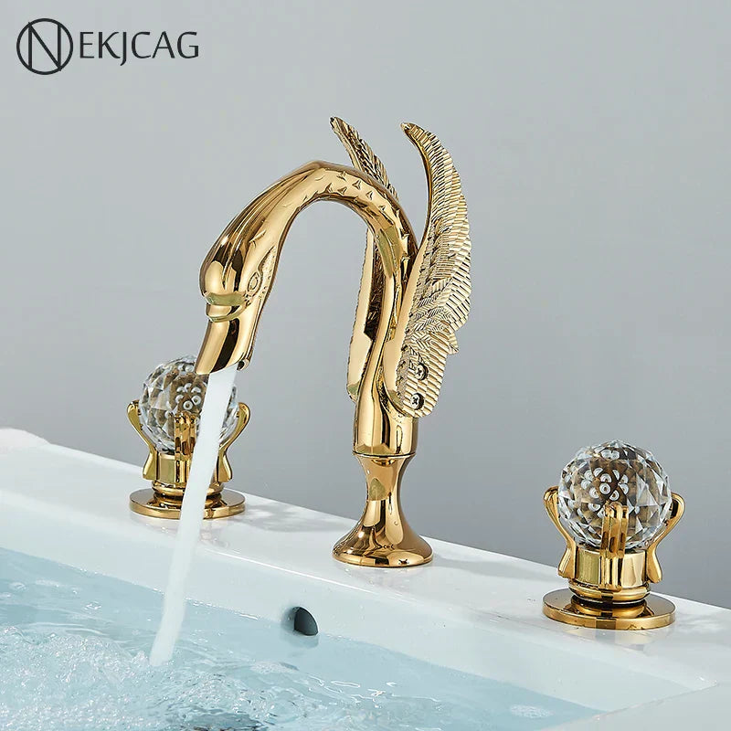 DecorBites™ Gold Swan Crystal Handle Bathroom Faucet - Deck Mounted Basin Mixer Tap