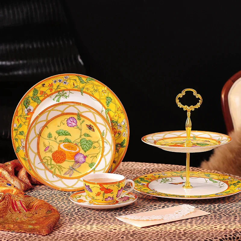DecorBites™ Elegant Butterfly Kitchen Tableware Set: Coffee Cup, Saucer, Coffeepot, Creamer, Sugar Jar, Plates, Cake Plate