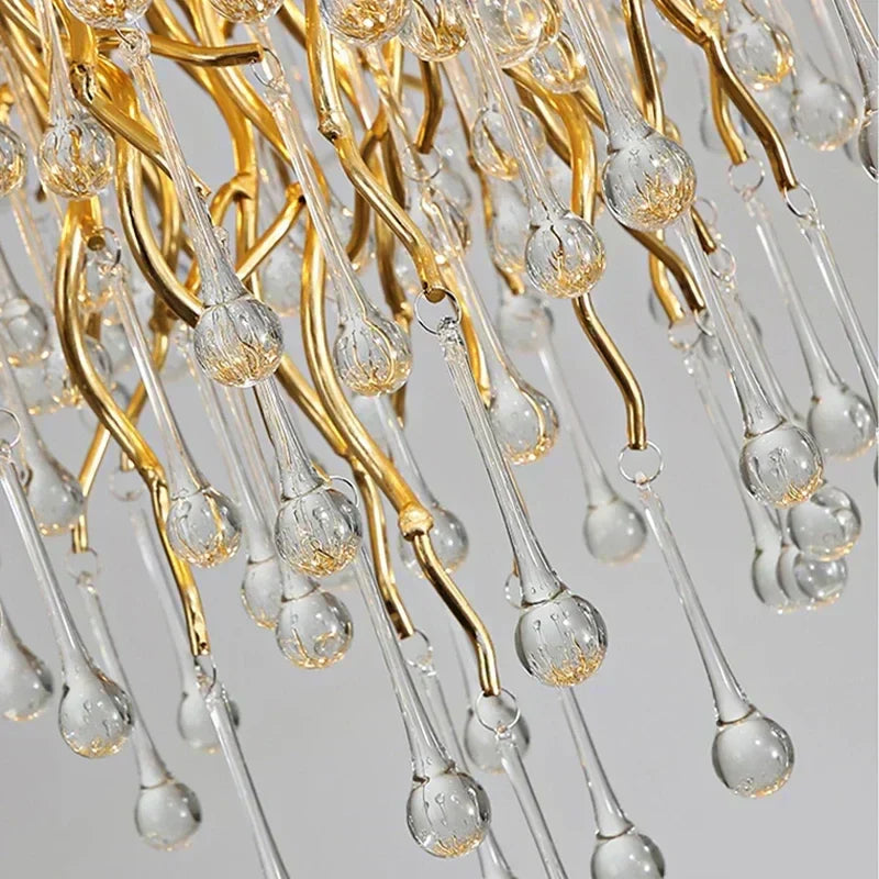 DecorBites™ Branch-shaped Golden Crystal Chandelier for Villa Bedroom and Living Room