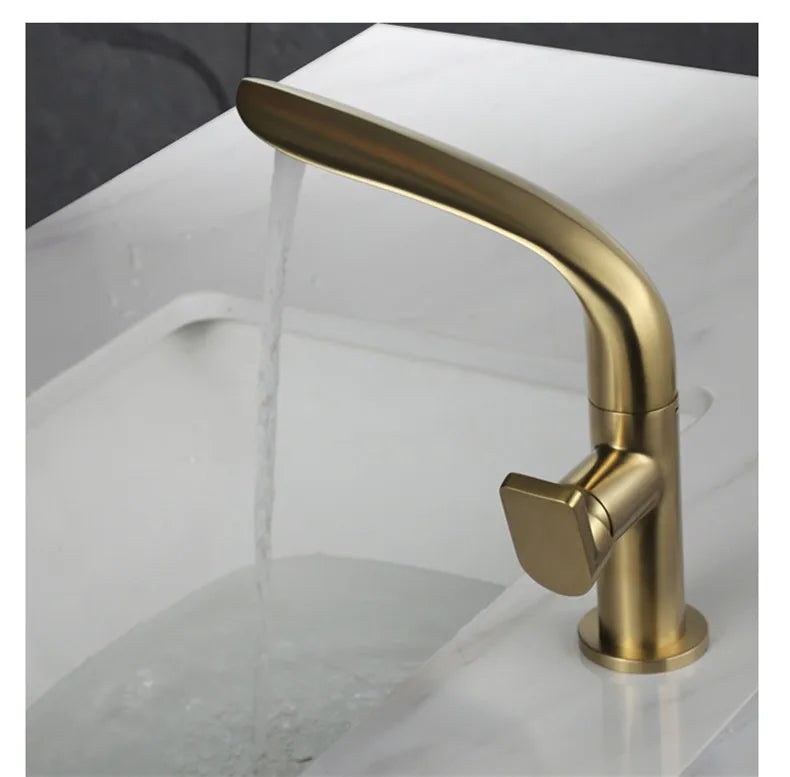 DecorBites™ Brushed Gold Basin Faucet - Brass Single Handle Bathroom Mixer Tap