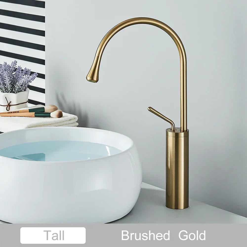 DecorBites™ Gold Tall Basin Faucet, 360 Swivel Waterfall Mixer for Bathroom Washbasin