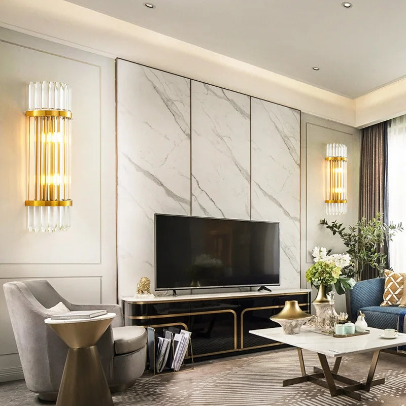 مصابيح حائط كريستال ذهبية من DecorBites™: شمعدان LED أنيق لغرفة النوم وغرفة المعيشة والحمام