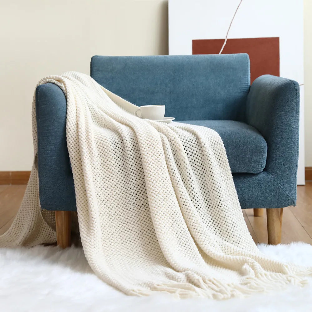 بطانية أريكة منسوجة Nordic DecorBites™ - فوطة نهاية سرير ناعمة من مزيج الصوف لديكور غرف نوم الفنادق
