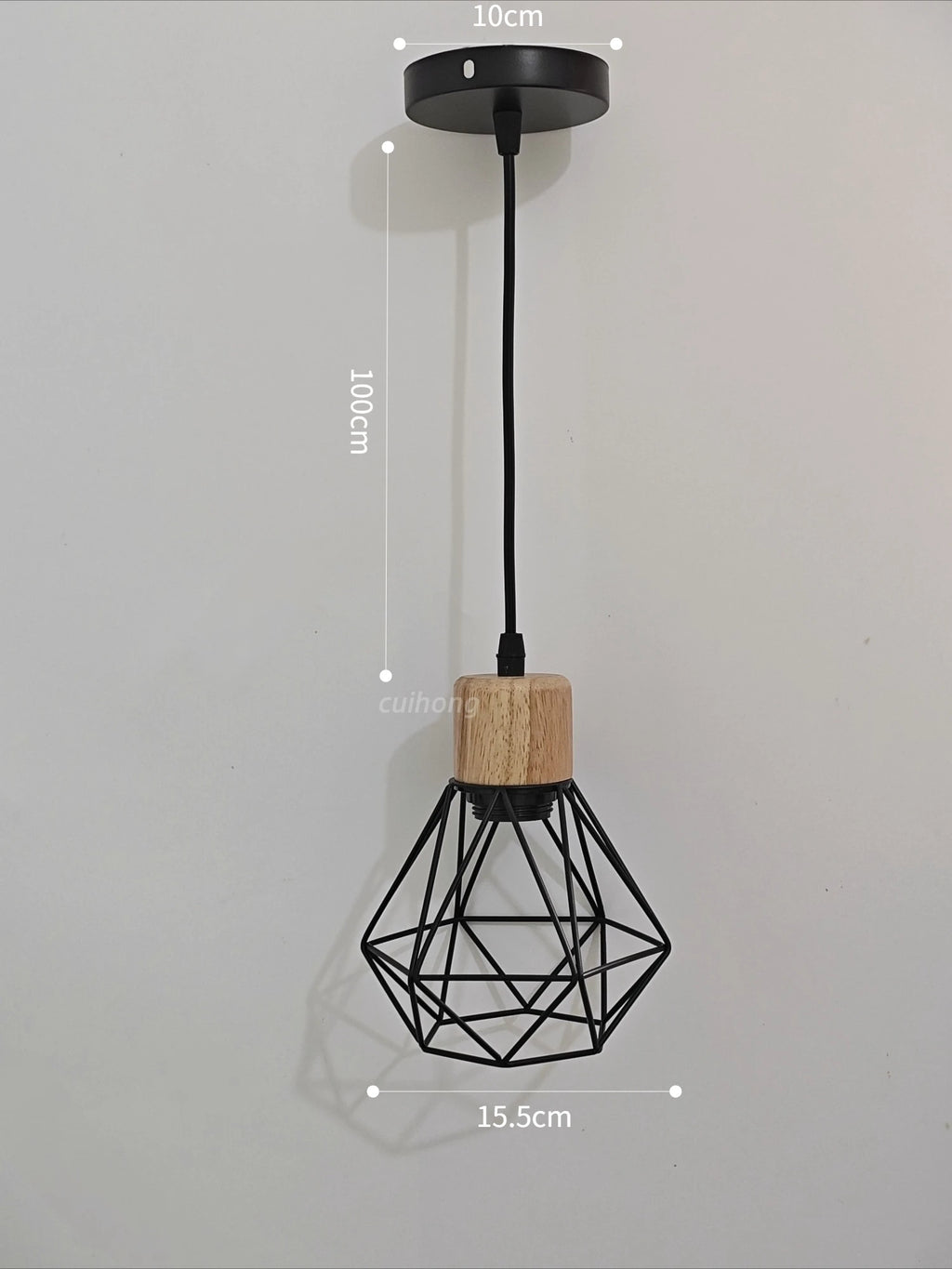Vintage Black Wood and Iron Cage Pendant Light