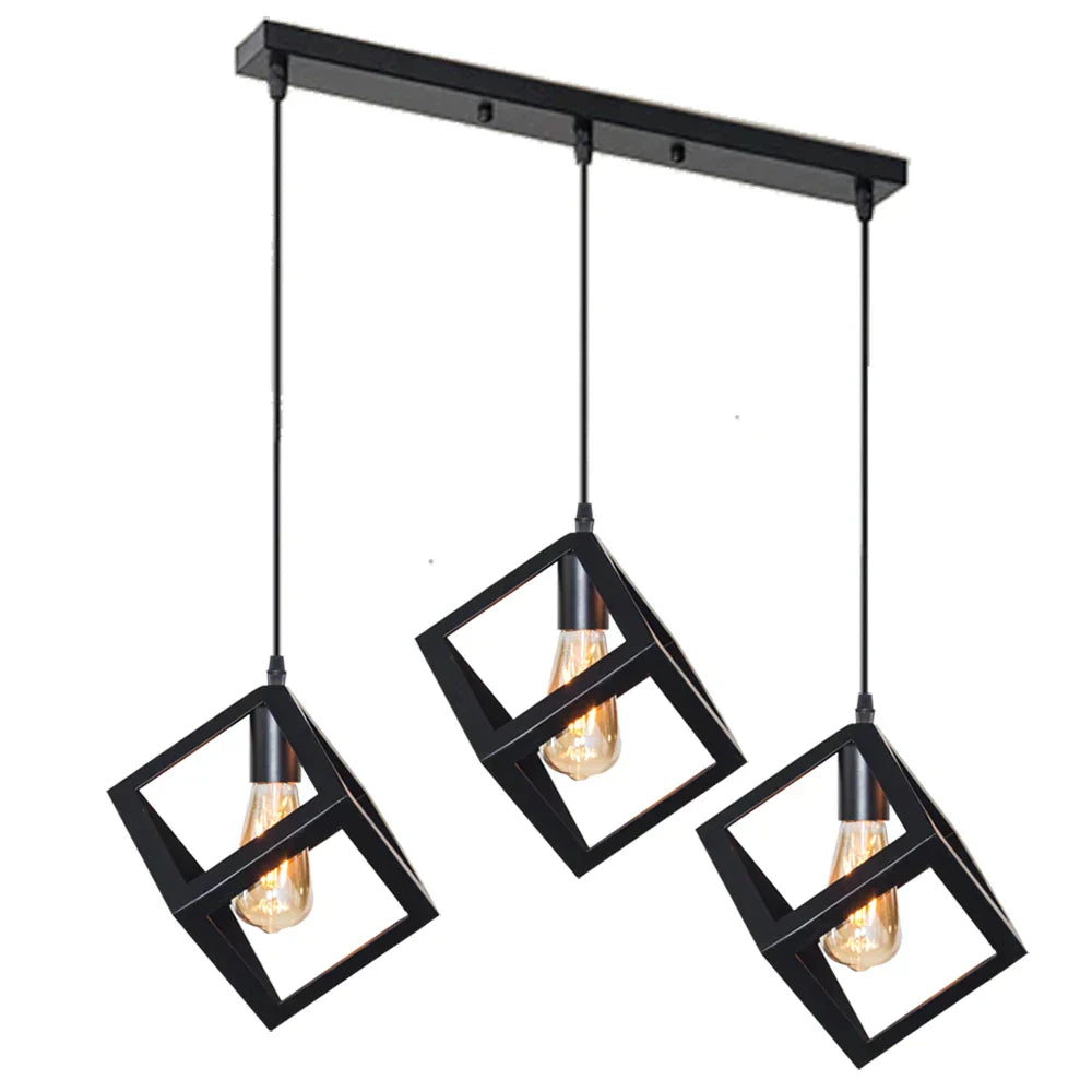 DecorBites™ Black Geometric Square Pendant Light for Kitchen Island, Bedroom, Hallway