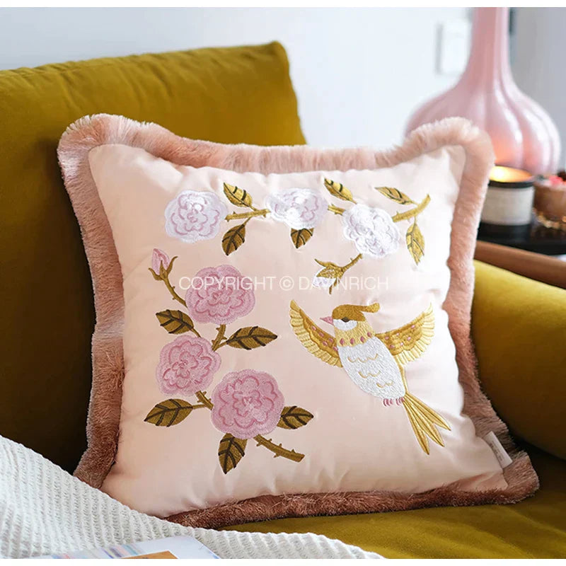 DecorBites™ Bamboo Embroidery Yellow Patchwork Art Throw Pillow Cover 45x45cm