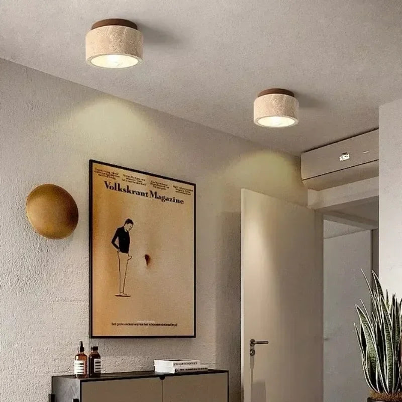 Modern Travertine Stone Pendant Light in White