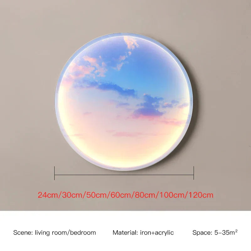DecorBites™ Circular Ring Sky Blue White Cloud Wall Lamp for Living Room Baby Bedroom