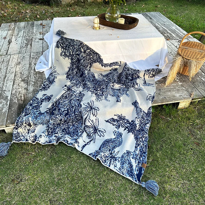 Couverture tricotée DécoMorsures™ Encre Chinoise Confortable pour Toutes Saisons - Jeté de canapé et de lit doux
