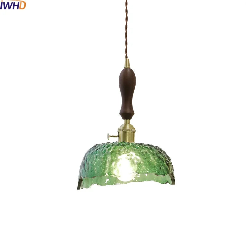 مصباح معلق LED من الزجاج الأخضر DecorBites™ بمفتاح مقبض، ثريا نحاسية