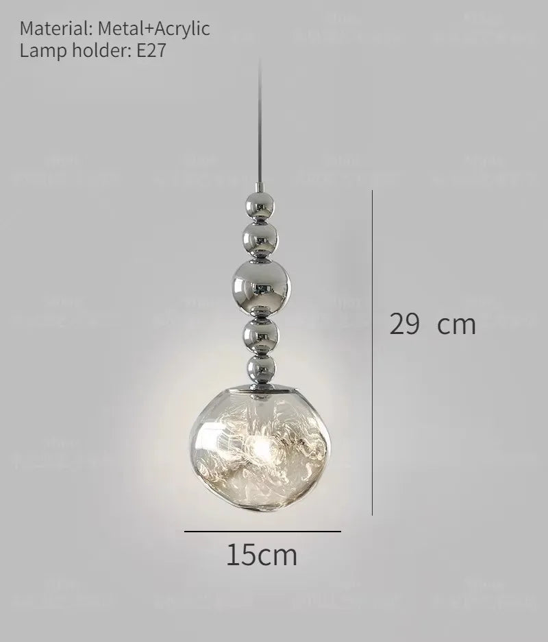 Art Deco Silver Lava Pendant Light in Acrylic and Metal