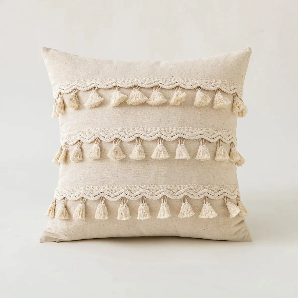 DecorBites™ Ivory Pompom Tassel Pillow Cover 45x45cm/30x50cm Home Decor Sofa Seasonable