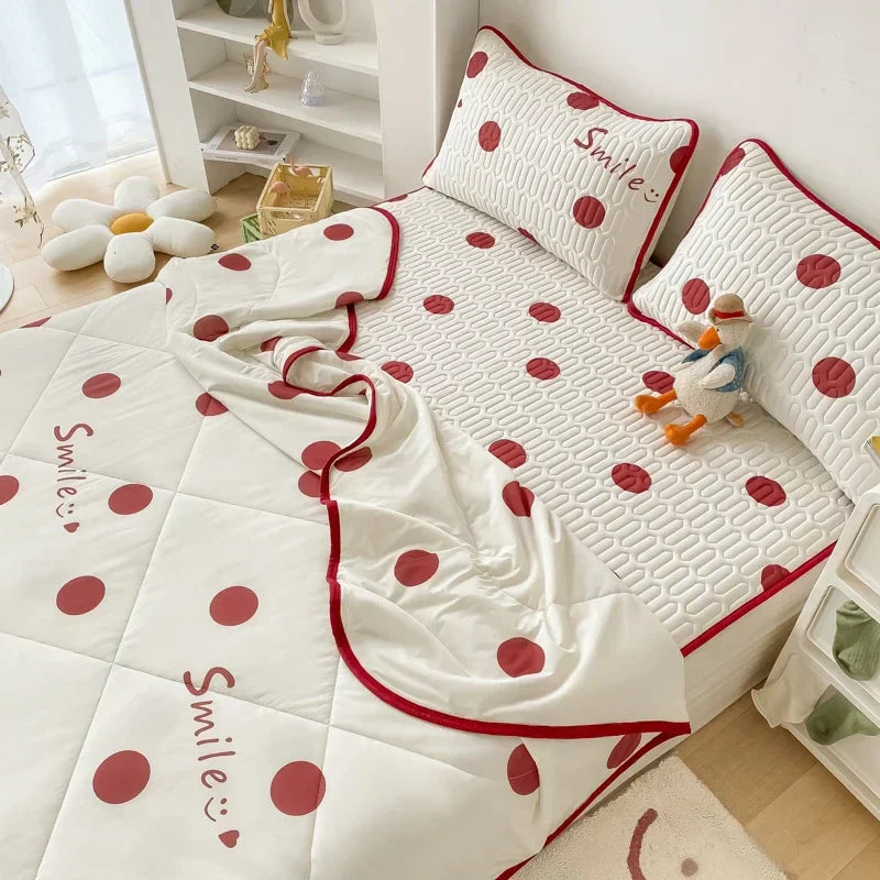 DecorBites™ Double-Sided Cool Comforter Set: Ice Silk Duvet, Fitted Sheet, Pillowcase