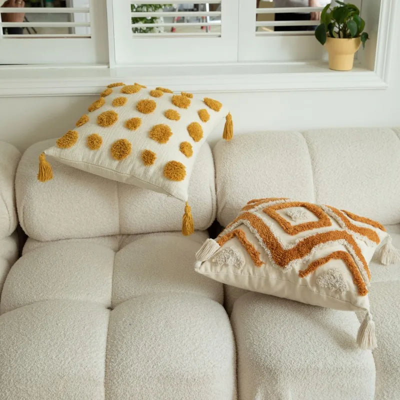 DecorBites™ Geometric Tufted Embroidered Cotton Canvas Cushion Cover 45*45cm