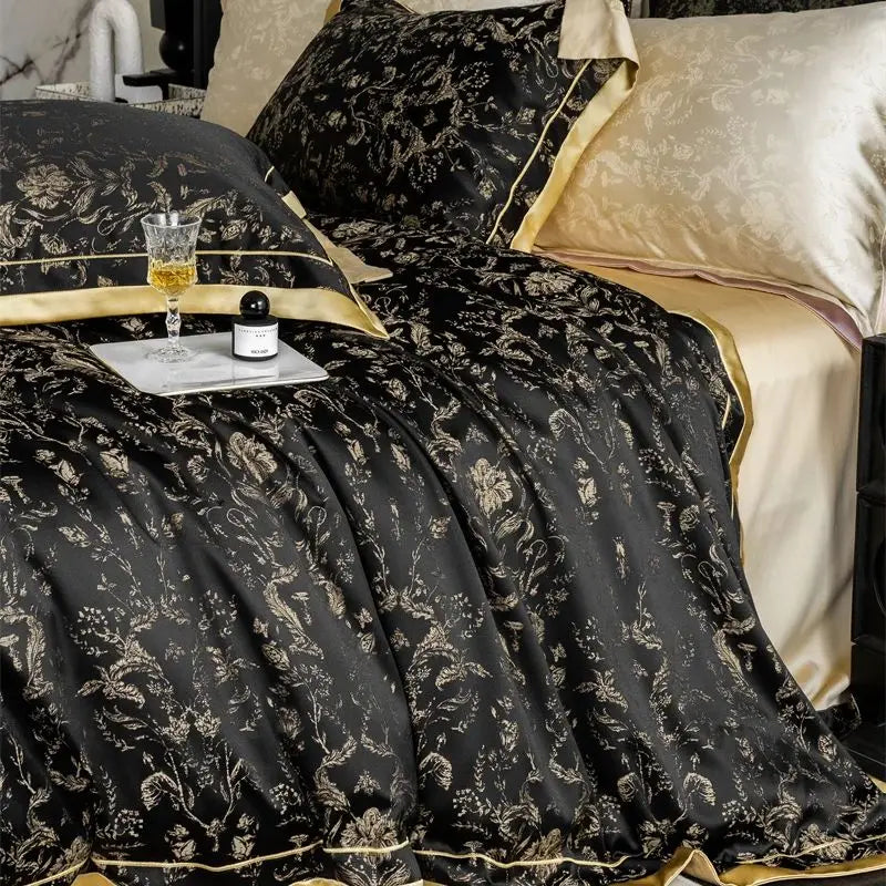 طقم ملاءات سرير يوكلبتوس فاخر DecorBites™ باللون الأسود/الذهبي - ناعم كالحرير ولطيف على البشرة