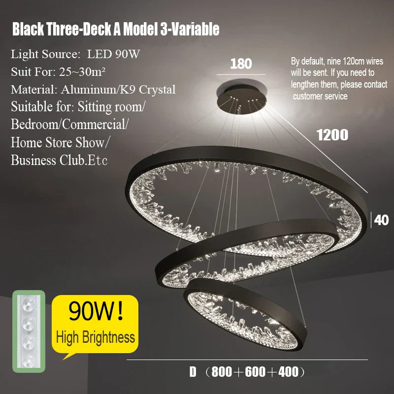 DecorBites™ Crystal LED Chandelier Circle Hanging Lamp - Modern Luxury Dimmable Lighting