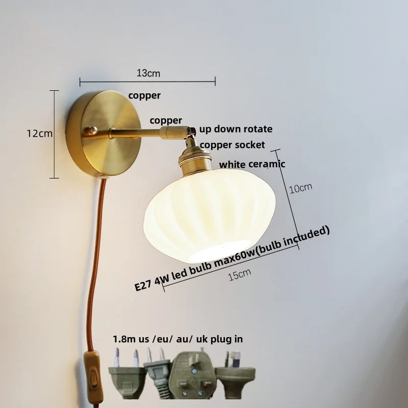 DecorBites™ Japanese Style LED Wall Sconce White Glass Rotate Pull Chain Stair Light Fixtures